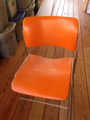 DAVID ROWLAND 40/4 Vintage Mid Century Modern Stacking Chair 1979 Orange Steel Cover
