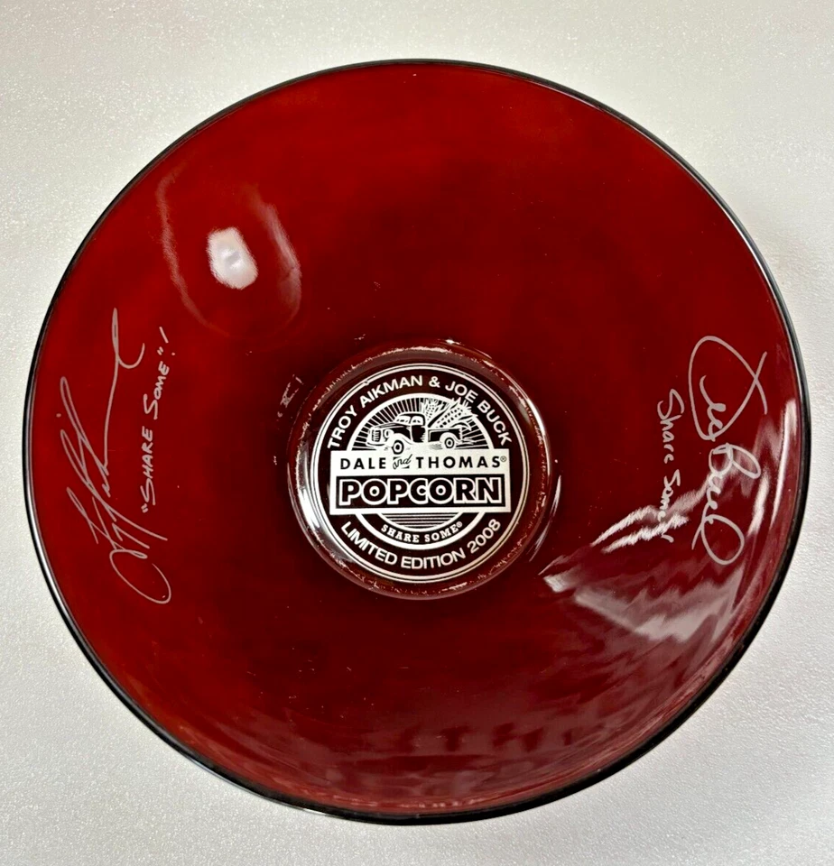 Troy Aikman Joe Buck Firmado 9" Vidrio Palomitas Cuenco Edición Limitada Dale & Thomas 2008 Foto 1 de 4