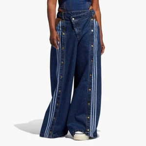 New Sz 3XL Women’s Adidas X Ivy Park Wide Leg Snap Jeans Dark Denim Blue Beyoncé - Picture 1 of 13