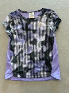 Adidas Activewear T Shirt Kids Girl's 6 Purple Print Short Sleeve Logo Tee - Picture 1 of 4