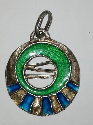 Unoaerre 1AR Splendido Ciondolo In Argento 800 E Smalti Anni 70 Rarissimo!  - Immagine 1 di 4