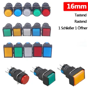 16mm Druckschalter Drucktaster Tastend Rastend Beleuchtung 1 Schließer 1 Öffner - Bild 1 von 12
