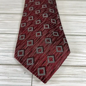 Alfani Tie Burgundy Red w/ Silver & Black Pattern Silk Necktie Italy - 4” x 57” - Picture 1 of 6