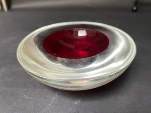 4,25" B x 1,5" H Runde Murano Italien Somerso Geode Schüssel Rot & Klar - Bild 1 von 6