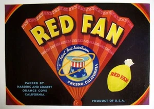 1940s Rare Red Hand Fan Lemon Crate Label Fresno Great for Framing! - Picture 1 of 1