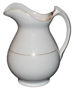 Edwin M. Knowles 1920's Classic Semi-Vitreous White & Gold Trim Water Pitcher - Picture 1 of 7