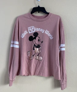 Walt Disney World Size L Mickey Crew Neck Pink Rosegold Raw Hem Sweatshirt - Picture 1 of 8