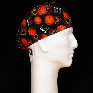 Basketball Theme on Black Theme Scrub Hat - Picture 1 of 1