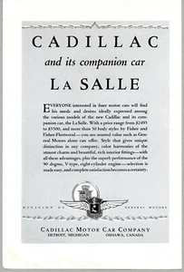 Cadillac and it's Companion Car La Salle 1928 Original Automobile Print Advert - Picture 1 of 6