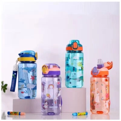 Botella de agua para niños, 20 oz con tapa, pajita y cuerda ideal para escuela, senderismo, deportes Foto 1 de 4
