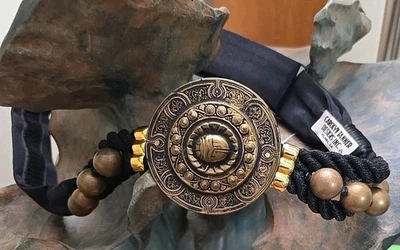 Cinturón Vintage Años 80 Carolyn Tanner Designs Trenzado Negro Satinado Bronce Hebilla Foto 1 de 4