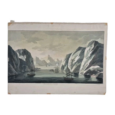 Antigua impresión artística litográfica en color Fumagalli Ferrario de 1800 Svalbard Spitzberg Foto 1 de 4