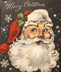 Vtg Christmas Greeting Card Jolly Santa Clause Feather Beard Beautiful Snowflake - Picture 1 of 6