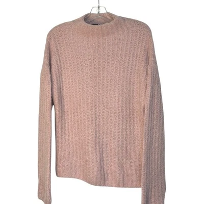 Massimo Dutti Sweater Mock Neck Rib Knit Alpaca Wool Blend Pink Made in Italy M - Image 1 of 4