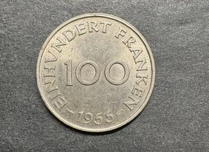 Moneda Extranjera Mundial 100 Francos Sarre 1955 Un Año Como Nueva Poco Común - Imagen 1 de 3