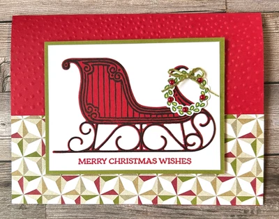 KIT DE TARJETAS DE FELICITACIÓN DE TRINEO ~x4 +Env~ Corona de trineo de Papá Noel estampación de Navidad Foto 1 de 2