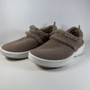 Oofos Oocoozie Damengröße 9,5 Slipper Schuhe Hausschuhe Fleece Fußgewölbestütze hellbraun - Bild 1 von 15