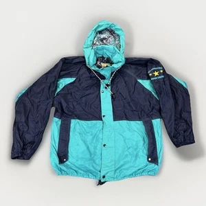 Vintage 90’s Retro Windbreaker Men’s Large Blue Block Hooded Full Zip Snap - Bild 1 von 22