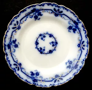 SPLENDIDO! JOHNSON BROTHERS antico piatto da pranzo OXFORD Transferware FLOW BLUE - Foto 1 di 3