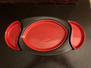 3 NEW Vintage Studio Pottery Red Lava Black Platter Plates Retro Decor Hand Made - Picture 1 of 10