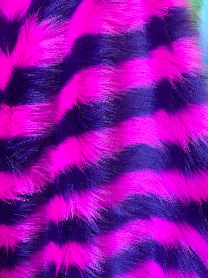60" W Purple fuchsia stripe Upholstery Faux Fur Shaggy Costume Fabric BY YARD - Image 1 of 1