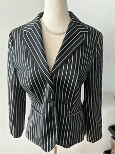Ralph Lauren black stripped blazer size 6 100% cotton - Picture 1 of 8