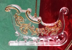 Clear Plastic Acrylic Sleigh With Gold Accents Christmas Tree Ornament - Picture 1 of 12