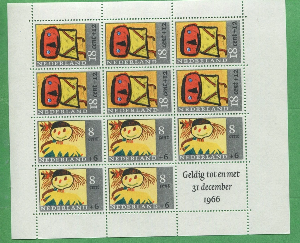 Лот из 10 Нидерландов миниатюрный лист марок B404a Cat значение $200 благополучия детей  - Изображение 1 из 1