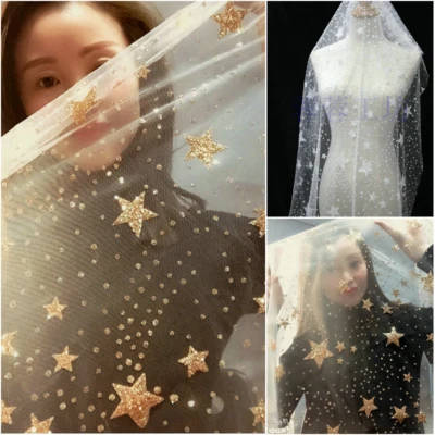 Star Lace Mesh Fabric Glitter Gauze Photography Background Yarn By Metre Costume - Image 1 of 4
