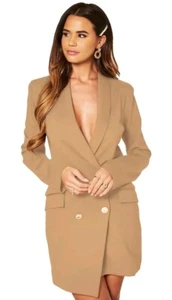 Unique21 Women L 10-12 Elegant Lt Brown Blazer Dress Party Cocktail Office Siren - Picture 1 of 10