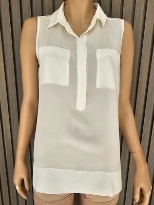 Sportsgirl Ladies Sleeveless Collared Sheer Shirt Top size 8 10 Colour Off White - image 1 of 4