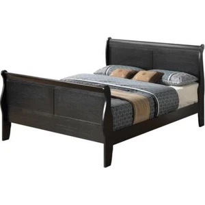 Maklaine Traditional styled Wood Full Sleigh Bed in Black Finish - Picture 1 of 1
