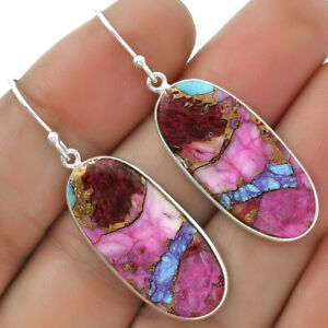 Natural Kingman Pink Dahlia Turquoise 925 Sterling Silver Earrings Jewelry E945