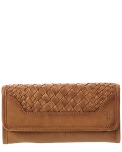 Frye Melissa Basket Woven Leather Wallet Women's Brown