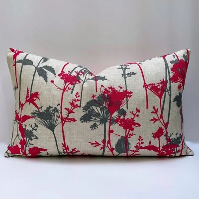 Clarissa Hulse Nettles Cushion Cover Nautral Neon Pink/Zinc 12" x 20" - Image 1 of 4