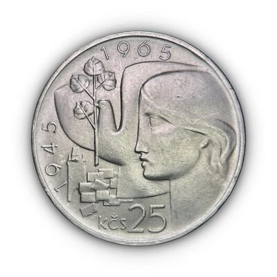 CZECHOSLOVAKIA. 1965, 25 Korun, Silver - WWII, Liberation Nazi Germany, Prague b - Image 1 of 4