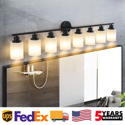 52'' Vanity 8 Light Black with Glass Shade for Bathroom Mirror Wall Lamp Fixture - Image 1 of 4