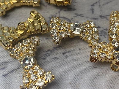 vintage 3/4" crystal bows gold 3pcs made in Czechoslovakia - Image 1 of 4