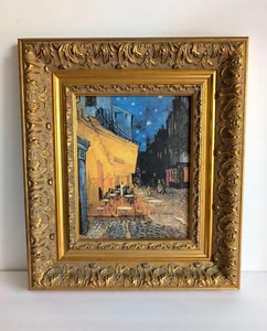 Café Terrace at Night Vincent Van Gogh Vintage Gold Gesso Framed Art 17" × 14" - Picture 1 of 10