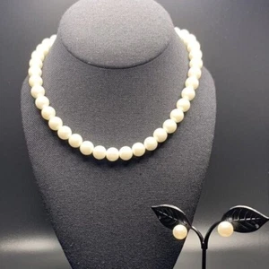 Silver Tone White Faux Pearl Beaded Necklace & Earrings Set for Women Weeding - Picture 1 of 7
