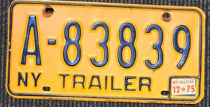 Vintage Rare Yellow New York License Plate "Trailer" A - 83839 1 Piece - Picture 1 of 2
