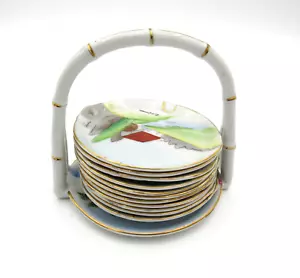 VTG Ardalt Hand Painted Lenwile China Coaster Set Caddy Occupied Japan Marked - Picture 1 of 12