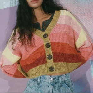 Urban Outfitters Botones Corto Manga Larga Suéter Vibrante Boho Talla Grande S - Imagen 1 de 9