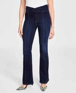 I.n.c. Women's High Rise Asymmetrical Seamed Bootcut Jean, Dark Indigo Sz 10 - Picture 1 of 6
