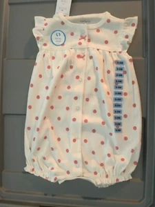 Carter’s 6-9 Mo. Girls White /Pink Polkadots and Bows Romper Koala Bear On Rear - Picture 1 of 6