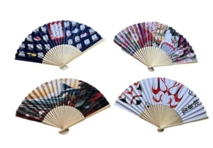 Hand Fan Sensu Paper Fan Set of 4 Sushi Kabuki Fuji Ukiyoe Japan Daiso F/S - Picture 1 of 23