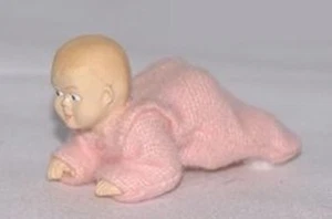 CRAWLING BABY IN PINK Dollhouse Miniature by Falcon 1:12 Scale - Picture 1 of 1