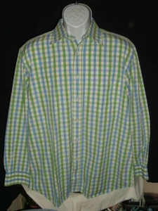 PAUL & SHARK YACHTING GREEN/BLUE/WHITE CHECK 100% COTTON L/S SPORT SHIRT SZ. L - Picture 1 of 8
