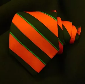 Vtg CARVEN Paris Tie 3”x 56” Orange Green & Black Stripes Polyester Excl’t Cond - Picture 1 of 12