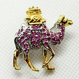 Rubin Seafoam Blau Zirkon Brosche KAMEL 925 Silber 585 Bicolor vergoldet - Bild 1 von 7